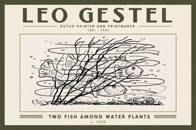 Leo Gestel Two Fish Among Water Plants No6 - Juliste