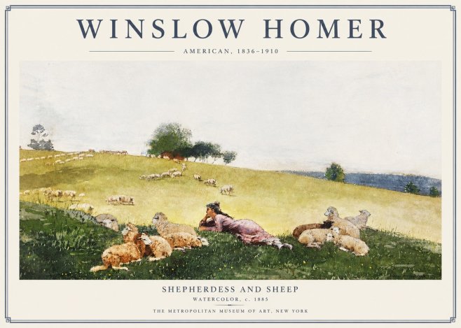 Winslow Homer Shepherdess and Sheep No3 - Juliste