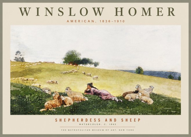Winslow Homer Shepherdess and Sheep No4 - Juliste