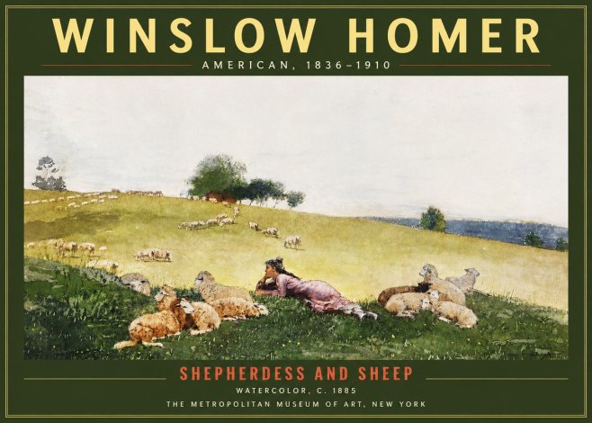 Winslow Homer Shepherdess and Sheep No5 - Juliste