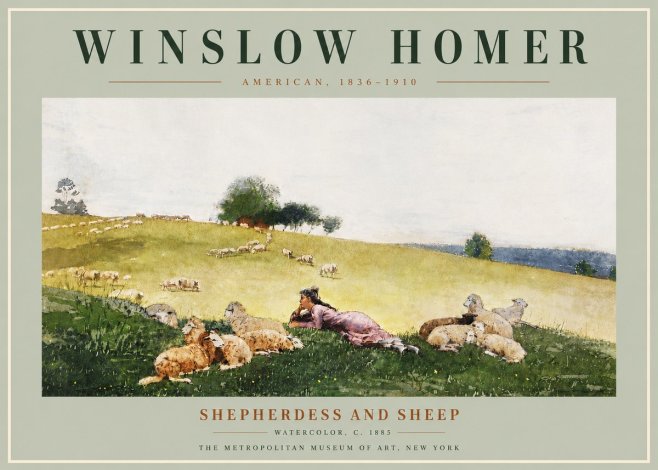 Winslow Homer Shepherdess and Sheep No6 - Juliste