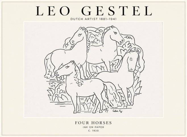 Leo Gestel Four Horses No1 - Juliste