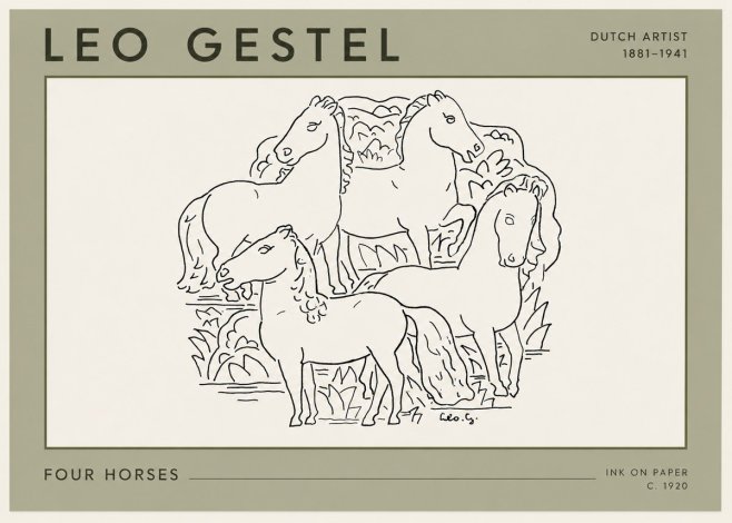 Leo Gestel Four Horses No3 - Juliste