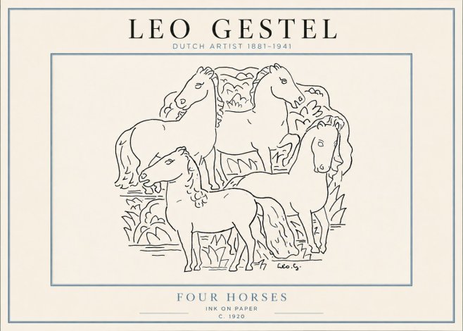 Leo Gestel Four Horses No4 - Juliste