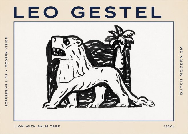 Leo Gestel Lion with Palm Tree No2 - Juliste