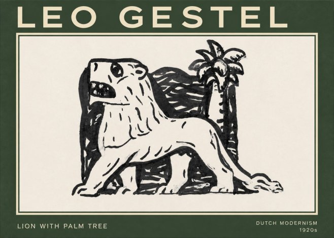 Leo Gestel Lion with Palm Tree No3 - Juliste