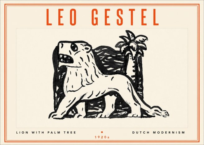 Leo Gestel Lion with Palm Tree No4 - Juliste