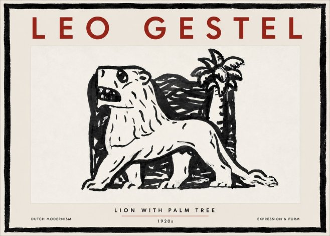 Leo Gestel Lion with Palm Tree No6 - Juliste