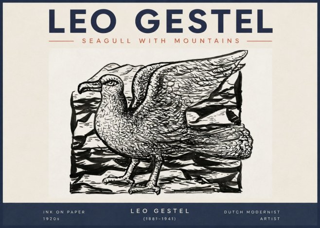 Leo Gestel Seagull with Mountains No2 - Juliste