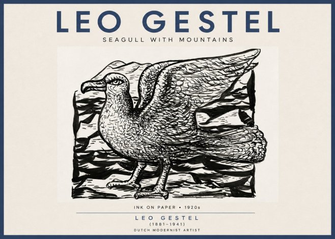 Leo Gestel Seagull with Mountains No4 - Juliste