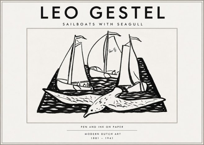 Leo Gestel Sailboats with Seagull No3 - Juliste