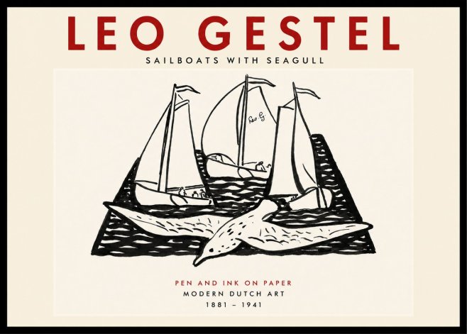 Leo Gestel Sailboats with Seagull No4 - Juliste