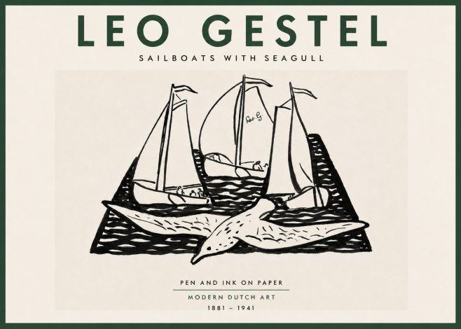 Leo Gestel Sailboats with Seagull No5 - Juliste