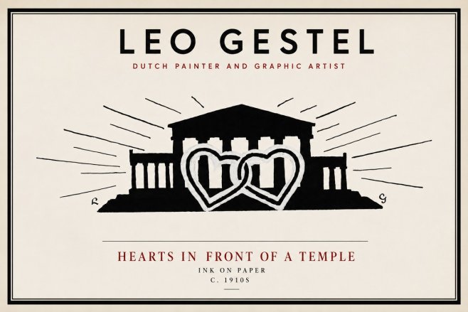 Leo Gestel Hearts in Front of a Temple No4 - Juliste