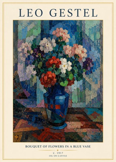 Leo Gestel Bouquet of Flowers in a Blue Vase No3 - Juliste