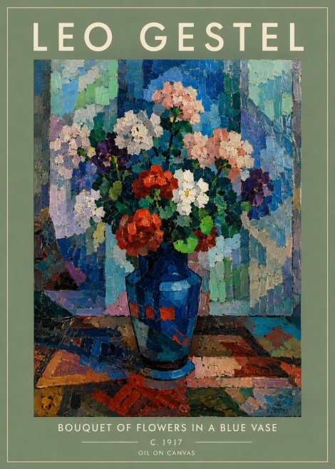 Leo Gestel Bouquet of Flowers in a Blue Vase No5 - Juliste