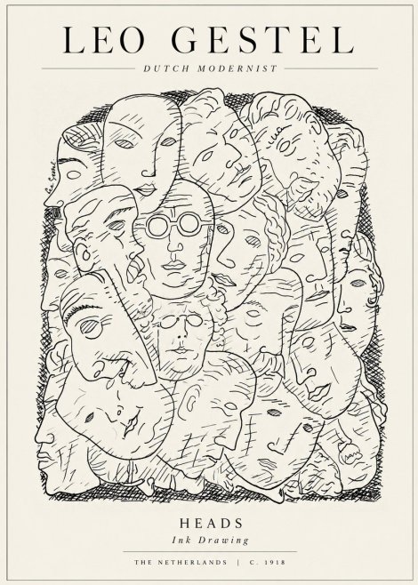 Leo Gestel Heads Ink Drawing No1 - Juliste