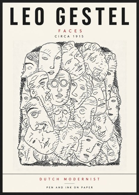 Leo Gestel Heads Ink Drawing No6 - Juliste