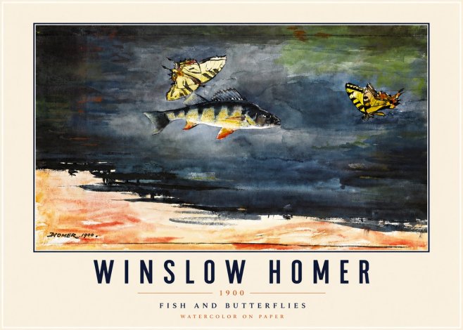 Winslow Homer Fish and Butterflies No4 - Juliste