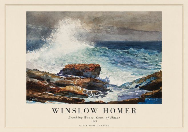 Winslow Homer Breaking Waves, Coast of Maine No1 - Juliste