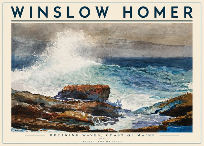 Winslow Homer Breaking Waves, Coast of Maine No3 - Juliste