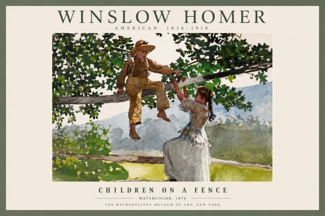 Winslow Homer Children on a Fence No2 - Juliste