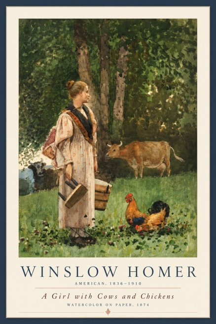 Winslow Homer A Girl with Cows and Chickens No2 - Juliste