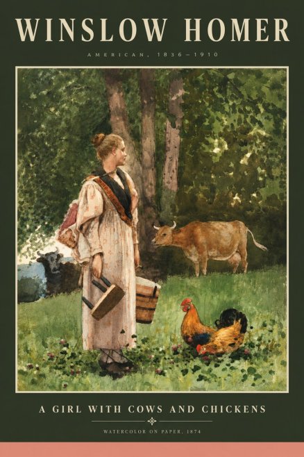 Winslow Homer A Girl with Cows and Chickens No5 - Juliste