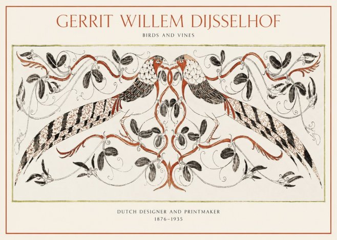 Gerrit Willem Dijsselhof Ornamental Design with Birds and Foliage No2 - Juliste