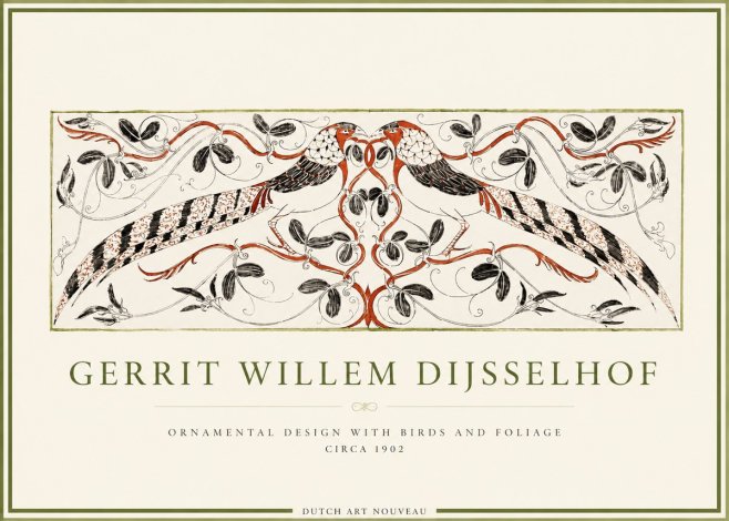 Gerrit Willem Dijsselhof Ornamental Design with Birds and Foliage No4 - Juliste