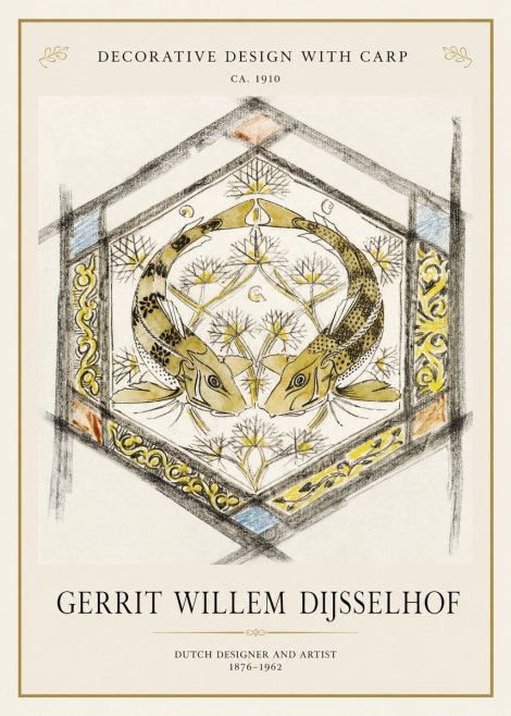 Gerrit Willem Dijsselhof Decorative Design with Carp No1 - Juliste