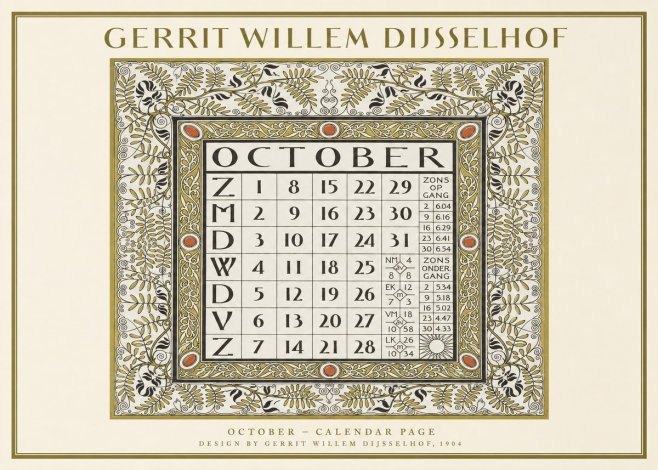 Gerrit Willem Dijsselhof October - Calendar Page No1 - Juliste