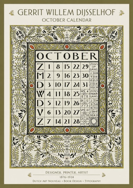 Gerrit Willem Dijsselhof October - Calendar Page No2 - Juliste