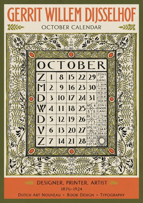 Gerrit Willem Dijsselhof October - Calendar Page No3 - Juliste