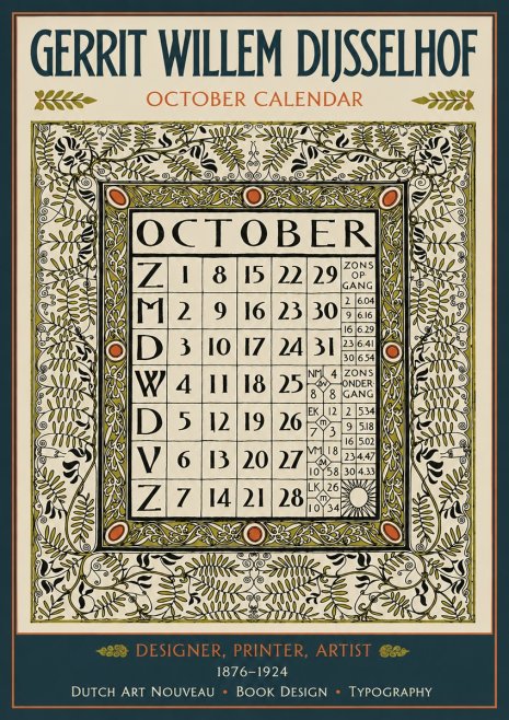Gerrit Willem Dijsselhof October - Calendar Page No4 - Juliste