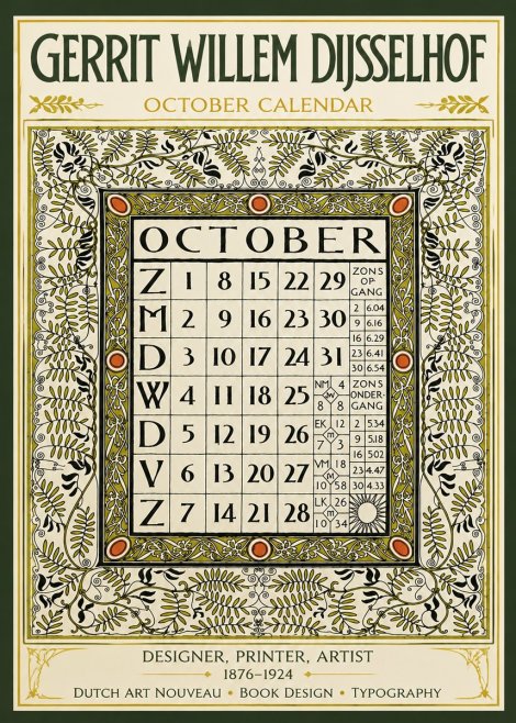 Gerrit Willem Dijsselhof October - Calendar Page No6 - Juliste