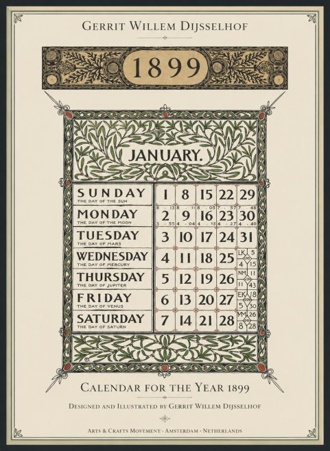 Gerrit Willem Dijsselhof January. Calendar for 1899. No2 - Juliste