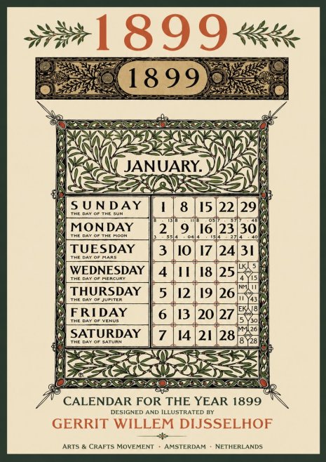 Gerrit Willem Dijsselhof January. Calendar for 1899. No3 - Juliste
