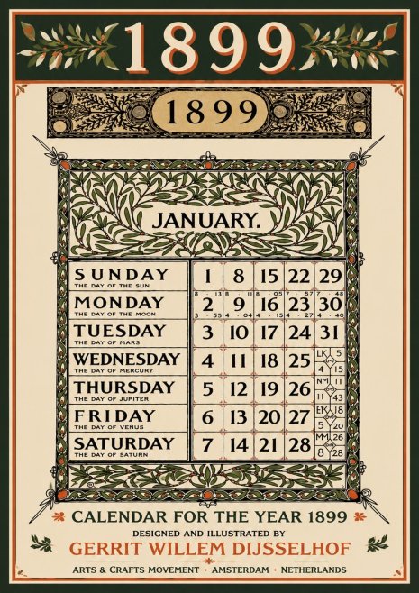 Gerrit Willem Dijsselhof January. Calendar for 1899. No5 - Juliste