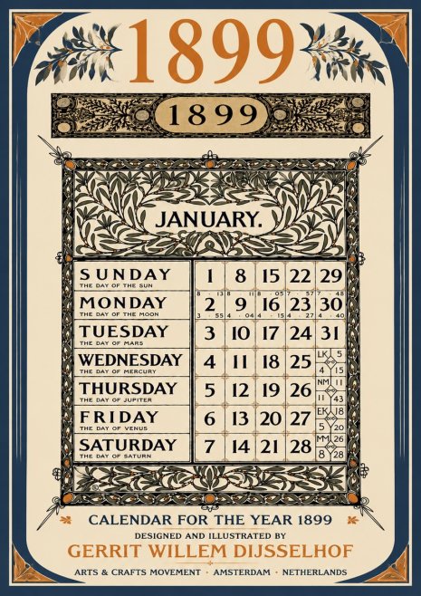 Gerrit Willem Dijsselhof January. Calendar for 1899. No6 - Juliste