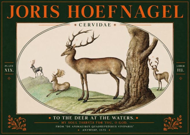 Joris Hoefnagel Deer at the Fountains No5 - Juliste