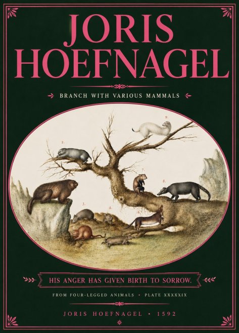 Joris Hoefnagel Branch with Various Mammals No6 - Juliste