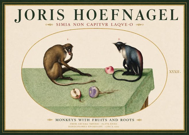 Joris Hoefnagel Monkeys with Fruits and Roots No3 - Juliste