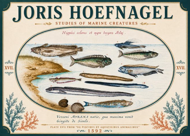 Joris Hoefnagel Plate Xvii from "De Piscibus Et Aquatilibus Animalibus" No6 - Juliste
