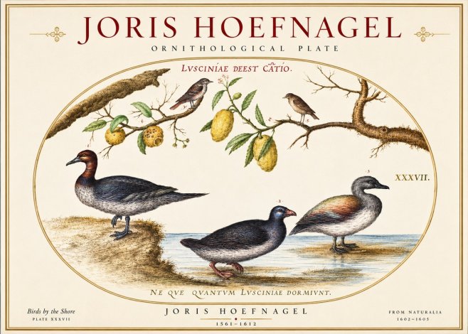 Joris Hoefnagel Plate Xxxvii from the Four Books of Birds No6 - Juliste