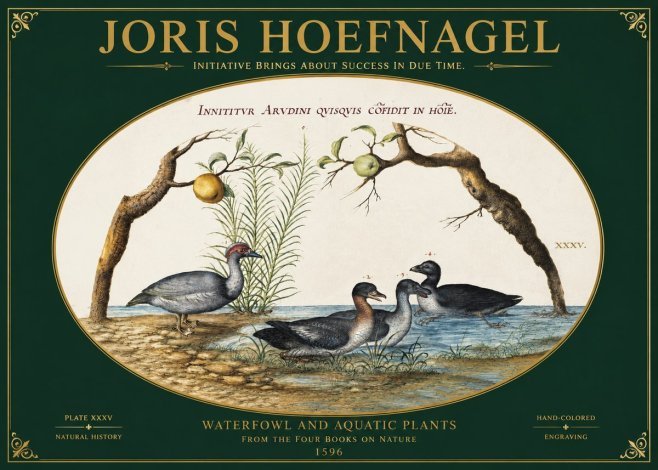 Joris Hoefnagel Waterfowl and Aquatic Plants No2 - Juliste
