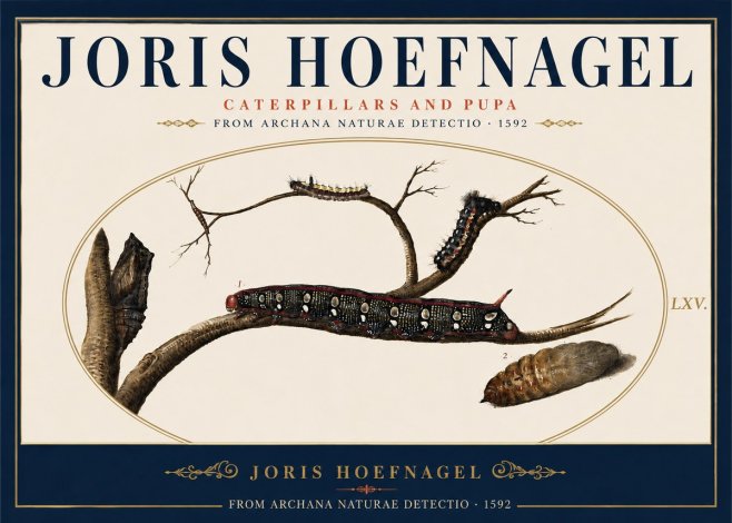Joris Hoefnagel Caterpillars and Pupa No5 - Juliste