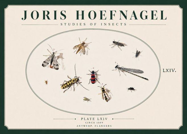 Joris Hoefnagel Studies of Insects - Plate Lxiv No3 - Juliste