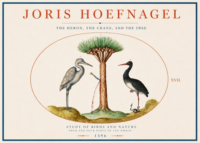 Joris Hoefnagel The Heron, the Crane, and the Tree No3 - Juliste