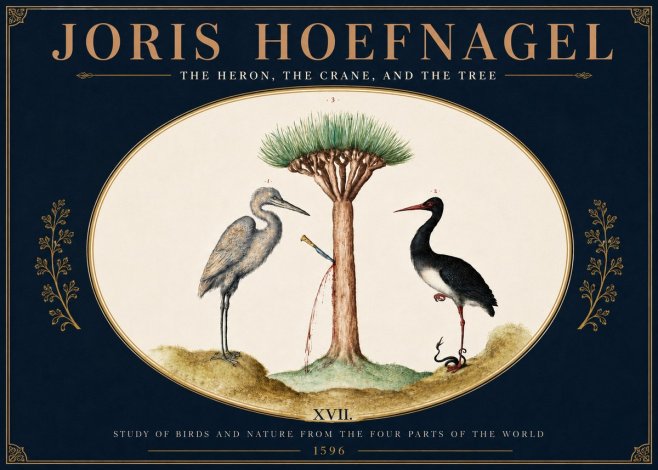 Joris Hoefnagel The Heron, the Crane, and the Tree No5 - Juliste